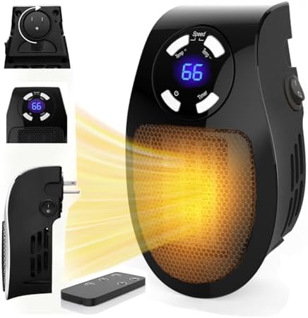 Upgrade Smart Wall Space Heater,450WProgrammable Portable Electric Small Safe Heater,Adjustable Thermostat/Timer,Overheat Protection,LED Display,Energy-saving heater for Bathroom Indoor Use (Black)