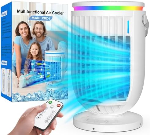 AI Portable Air Conditioners Fan,JYew 120° Oscillating Evaporative Mini Room Air Conditioners,Portable AC Unit Air Cooler with 4 in 1 Humidifier Fan Conditioner, AC Portable for Room Office (White)