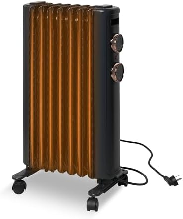Portable Oil-Filled Radiator Heater with Adjustable Thermostat and Universal Wheels, 1500 W Electric Space Heater with 3 Heat Settings for Home, Bedroom, and Office Use
