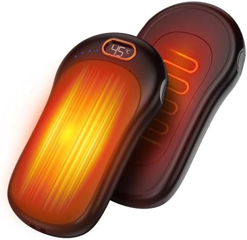 Hand Warmers Rechargeable,2 Pack Double Sided Heating Warmer That Surrounds Warmth for Palm and Fingers,Magnetic Electric Handwarmers 10000mAh with Adjustable Temp,Winter Gifts for Men and Women