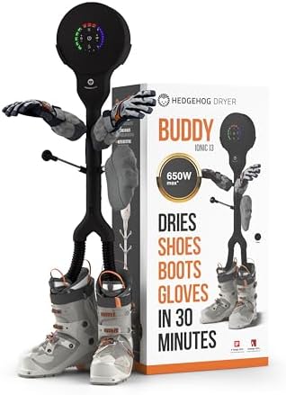 Hedgehog Buddy Heavy Boot Dryer for Work Boots and Shoe Deodorizer – Rapid 3 Pair Gloves Dryer, Ski Boots, Boxing Shoes and Shoe Dryer, Wall-Mounted Boot Warmer Adjustable Heat Portable Dryer, Black