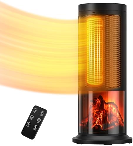 TRUSTECH 17" Tower Space Heater, 70° Oscillating Portable Heater with Thermostat & Remote, 1500W Electric Heater for Indoor Use, 12H Timer, 2 Modes, Safe & Quiet PTC Ceramic Heater for Bedroom, Office