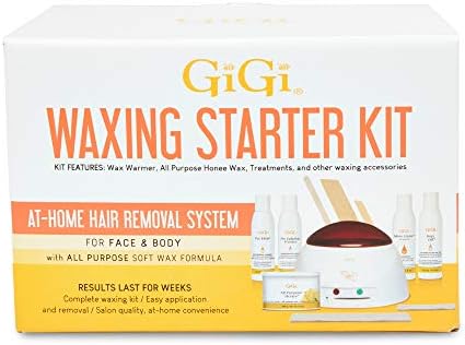GiGi Waxing Starter Kit - At-Home Hair Removal Kit for Face & Body, Soft Wax Warmer, Pre & Post Waxing Care