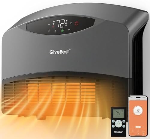 GiveBest Smart Wall Heater with WiFi and Remote Control, 1500W, Floor or Wall Mounted, 3 Heating Modes, Electric Heater with Thermostat for Living Room, Garage, Grey