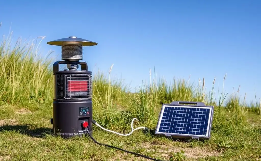 Portable heater powered by solar generator