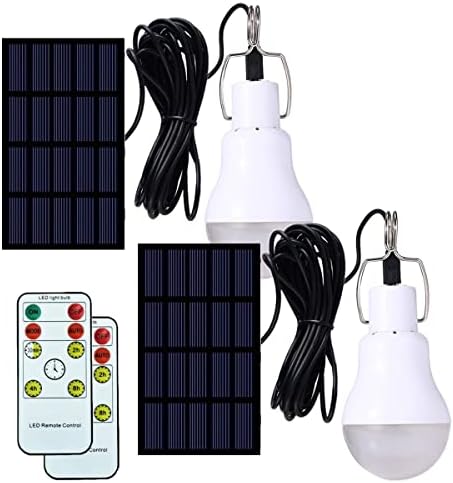 FLRONGSUN Solar Bulb Light 350LM Solar Powered Portable Camping Light Led Lantern Outdoor Lamp Hiking Fishing Tent Indoor Shed Chicken Coop Hurricane Emergency Chargeable(Pack of 2+Remote Control)