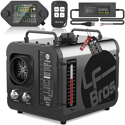 LF Bros Professional 110V/12V 5KW Diesel Heater, All-in-One 5L Air Diesel Space Heater with Timer, Thermostat, Plateau Mode, Silent Oil Pump, Suitable for Camping, Ice Fishing, Hunting, Black