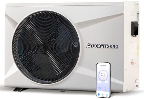 Aquastrong 55,000 BTU Inverter Swimming Pool Heat Pump, 16,000 Gallons Electric Pool Heater for Above Ground and Inground Pool, WiFi Capable Timer, Heating and Cooling Pool Heater 220V