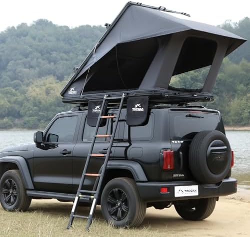 TOPOAK Galaxy Pro Pop-Up Rooftop Tent, Hard Shell Waterproof All-Weather Car Tent for Camping, 4-Season Overland RTT for SUV, Truck, Jeep, Quick 30s Setup, Black Aluminum