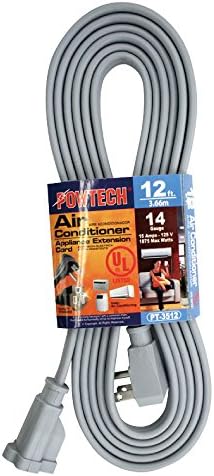 POWTECH Heavy Duty 12 FT Air Conditioner and Major Appliance Extension Cord UL Listed 14 Gauge, 125V, 15 Amps, 1875 Watts Grounded 3-PRONGED Cord