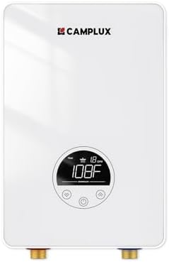 CAMPLUX Tankless Water Heater Electric 110~120V Small Point of Use 4500W Hot Water Heater, Save Space for Sink Wall Mounted LED Digital Display CSA Certified with Self Modulating Technology, White