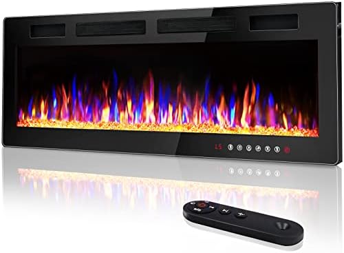 Vitesse 72 inch Ultra-Thin Electric Fireplace in-Wall Recessed and Wall Mounted Fireplace Heater,Linear Fireplace with Multicolor Flame,Timer,Low Noise,750/1500W,Touch Screen & Remote Control(72’’)