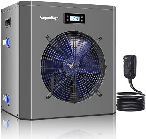 Varpoolfaye Pool Heaters for Above Ground Pool 16000 BTU Swimming Pool Heater Pump 5000 Gallon Heating or Cooling Mode WiFi Control Timer 120V 60Hz