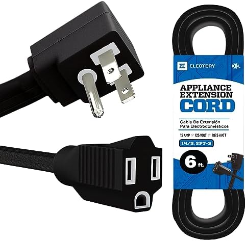 ELECTERY Heavy Duty Appliance Extension Cord, 14 AWG - 3 Prong Grounded Flat Plug, Black Power Wire for Indoor Air Conditioner and All Major Appliances, 15 Amps, 1875W, ETL Listed. (6 Ft)