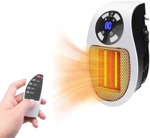 Portable Plug in Heater, 500W Small Electric Heater with Overheat Protection, Adjustable Electronic Thermostat, Precise LED Display Wall Outlet Space Heaters for Indoor Use - Office and Bedroom, etc