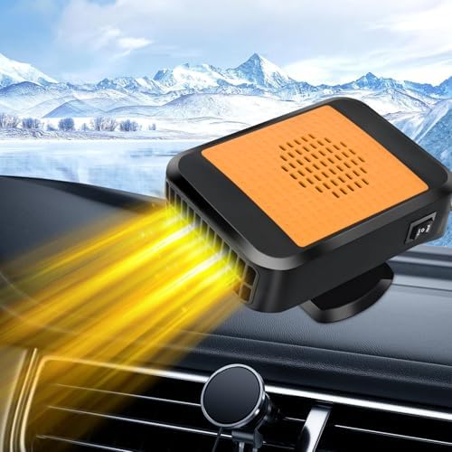 Car Heater,12V 200W Portable Car Defroster Fans, 2 in 1 Heating & Cooling Fast Heating Defrost Defogger with Plug in Cigarette Lighter, Window Defroster for Car, SUV, Jeeps(Orange）