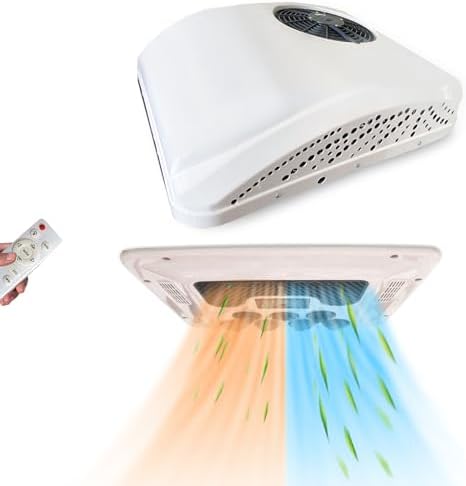 12V RV Air Conditioner Heater Combo Universal Roof AC Unit, 12 Volt DC RV Air Conditioner with Heat, 9500BTU Quiet Camper A/C Unit, Fast Heating & Cooling For Semi Truck, Trailer Van, Tractor, Bus