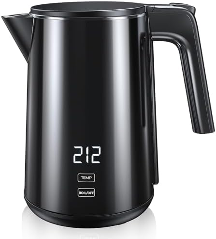 Electric Kettle, Double Wall Stainless Steel Cool Touch Water Boiler Heater, 7 Temperature Control Teapot, 4H Keep Warm, 1.0L 1200W Fast Heat with Auto Shut-Off, Boil-Dry Proof Coffee Tea Pot, Black