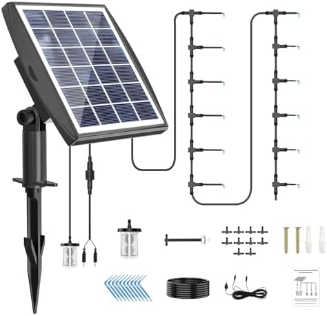 Solar Automatic Drip Irrigation Kit System, JIYANG Solar Powered Auto Easy DIY Watering Device Supported Pots Plants, 6 Timing Modes with Anti-Siphoning Device (Supported 10 Pots, 6Timing Modes)