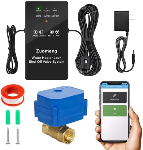Zuomeng Smart Water Heater Remote Stop Valve with Leak Sensor, Automatic Shutoff, Water Leak Alert Push, 3/4"NPT 150PSI Brass Valve