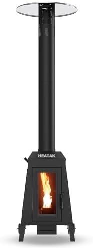 HEATAK 75,000 BTU Outdoor Patio Heater, Wood Pellet Heater With Wheels for Home, Gardens & Commercial Use - Black