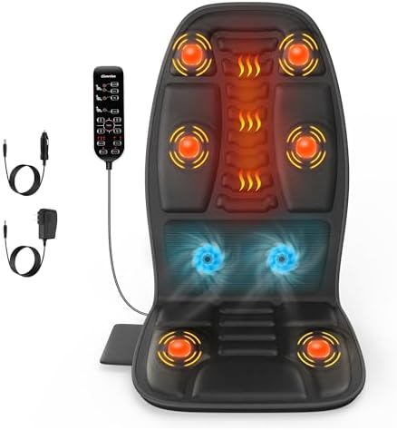comrelax Massage Seat Cushion with Heat, Back Massager for Chair, Chair Massager for Full Body Massage, Deep Tissue Vibration Pad with 2 Adapters, Gifts for Dad Mom