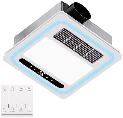 Oeukas 4 in 1 Bathroom Exhaust Fan with Light, 190 CFM Bathroom Exhaust Fan with Heater, 1800W Heating Power, 1.0 Sone Bath Fan with Light, Heating, Ventilation, Remote Control, UL Listed