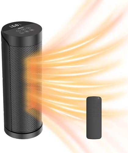 Portable Space Heater for Indoor Use with Remote - JIBUFI 70° Oscillating Electric Heater, 17 Inchs, 12H Timer, 1500W Quiet PTC Ceramic Heating with Thermostat, Fast Safety Heat for Home, Bedroom