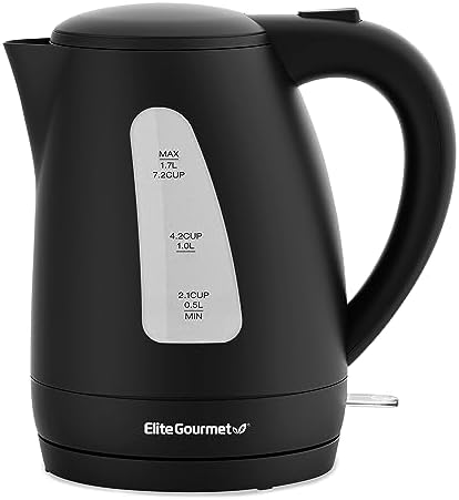 Elite Gourmet EKT8690 1.7L Electric Tea Kettle 1500W Hot Water Heater Boiler BPA-Free, Fast Boil, Water Level Window and Auto Shut-Off, Black