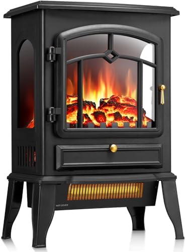 R.W.FLAME Electric Fireplace Stove Heater with Thermostat Control, 15" Cathedral Stylish Small Fireplace Heater, 3D Realistic Flame Effects, Adjustable Heating Mode, Overheating Safe Design