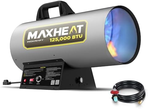 InoKraft Maxheat MH125 125,000 BTU Forced Air Propane Heater, Auto 25-95F On/OFF Control, Portable Garage/Shop Heater for Garages, Job Sites - 10ft Hose