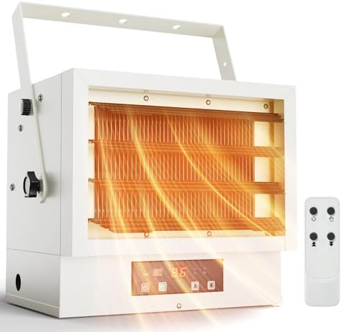 EUHOMY Electric Garage Heater, 7500 Watt with Remote Control & 9 Hour Timer, Overheat Protection Etl Compliant Wall Heater for Garage, Workshop, Warehouse, 240V, Ceiling Mounted