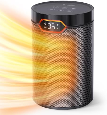BREEZOME Space Heater, Portable Electric Heaters for Indoor Use with Thermostat & 24H Timer, 1500W PTC Ceramic Quiet Fast Heating Desk Heater, Safety Room Heaters for Home Bedroom Office