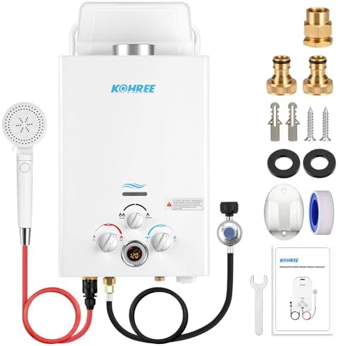 Kohree Tankless Water Heater Propane, 6L 1.58 GPM Portable Tankless Water Heater with Handle, On Demand Instant Hot Water Heater with Overheating Protection, for RV Camping, Outdoor Shower, White