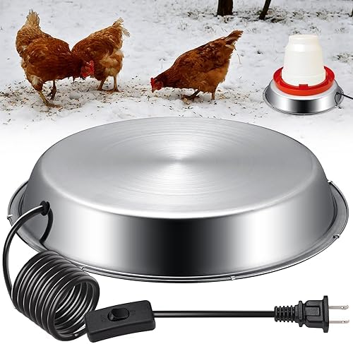 12 Inch Chicken Water Heater Base, 5 Gallons Poultry Drinker Heater Base with Thermostat and Power Cord, Automatic Electric Poultry Winter Deicer Heated Base for Plastic/Metal Chicken Waterer 1
