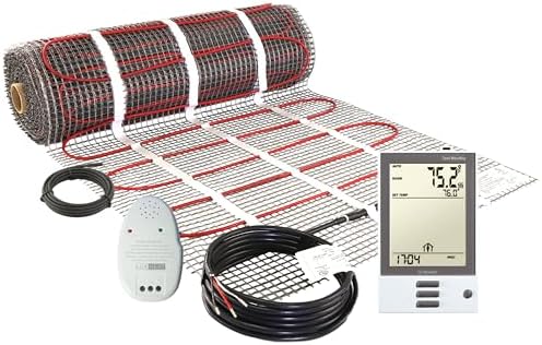 LuxHeat 20sqft Floor Heating Mat Kit - 120v In Floor Heating System - Complete Electric Radiant Heated Flooring System Includes Alarm, UDG Programmable Thermostat w/GFCI & Flooring Sensor