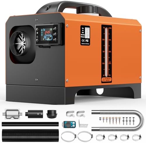8KW 12V Diesel Heater All in One, Portable Parking Heater, Diesel Air Heater with 5L/1.3Gal Fuel Tank, Suit Work at Altitude 9842ft, Remote and LCD Control Heating (8kW Horizontal)