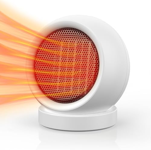 Coolfor Space Heater,600W Energy Efficient Desk Heater for Indoor Use,PTC Ceramic Fast Heating Electric desktop Heater for Home Bedroom Office Desk White