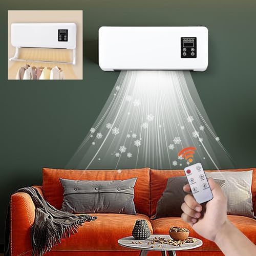 Ductless Portable Air Conditioners No Windows Needed, 3 in 1 Wall Mounted Fan Small Space Heater for Camping, Tent, Bathroom, Bedroom, Office, Ventless RV Air Conditioner Heater Combo (B)