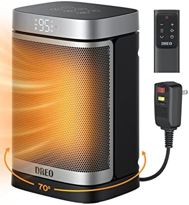 Dreo Space Heater for Bathroom and Indoor, Portable Heater, 1500W Safe and Quiet PTC Ceramic Heater, 40-95°F Digital Thermostat, 70°Oscillating, Remote, ALCI Safety Plug, 12h Timer, 5 Modes
