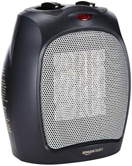 Amazon Basics Ceramic Space Heater, Portable Heater for Indoor Use, for Office and Home, With Overheat and Tip-Over Protection, Thermostat, Non-Oscillating, 1500W, Black, 7.52"D x 6.34"W x 9.45"H