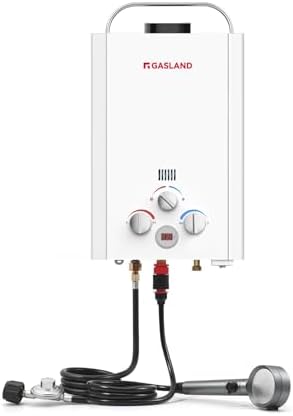 GASLAND BE158 Propane Tankless Water Heater 6L, Outdoor Portable Hot Water Heater, Overheating Protection, Easy to Install, Use for RV Cabin Barn Camping Boat, White