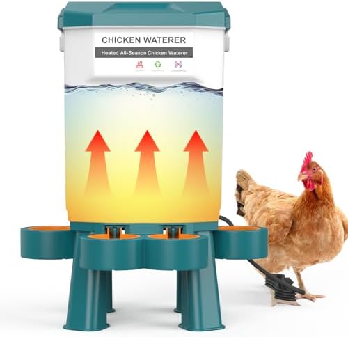 Hanging Heated Chicken Waterer, Plastic Chicken Water Heater Heated Poultry Drinker, Detachable Legs, Winter and Summer Dual-use, Poultry Water Heater for Chicken Turkey Goose Duck Pigeon - Green 11L