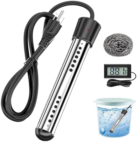 2000W Immersion Water Heater, Portable Water Heater Electric with 304 Stainless Steel, Thermometer & Safety Protection, Quickly Heats 5 Gallons of Water in Minutes, Suit for Bucket or Bathtub
