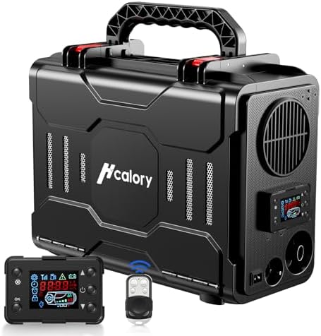 HCALORY 12V Portable Diesel Air Heater, 5KW All-in-One Diesel Parking Heater, Parking Bunk Heater with Remote Control, and LCD Monitor for Car Trucks Boat Bus RV Motor-Homes and camper