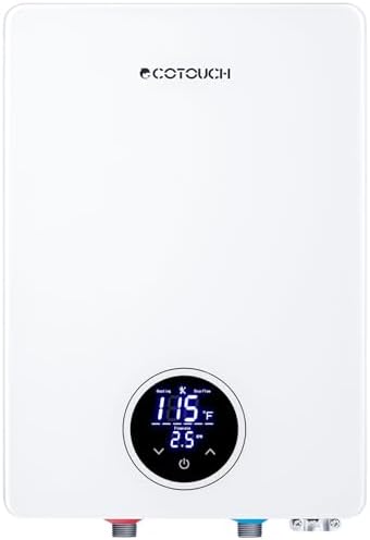 Tankless Electric Water Heater, ECOTOUCH 18kW Instant Water Heater On Demand 240V Under Sink Water Heaters Point of Use with ETL Certificated Self-Modulation ECO180S White