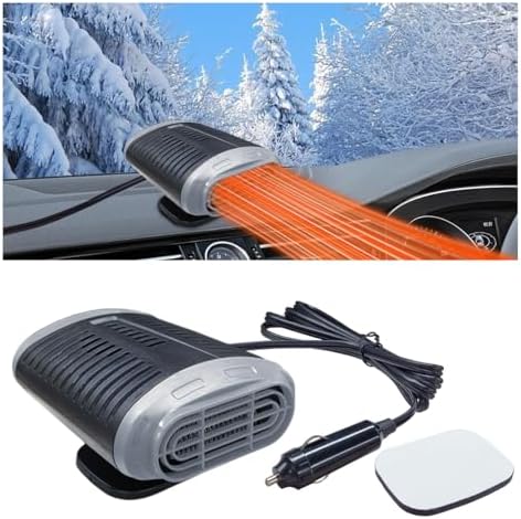Portable Car Heater, 12V 150W Windshield Defogger and Defroster that Plug into Cigarette Lighter for Winter, 2 in 1 Fast Heating & Cooling Fan with 360° Rotatable Base for Car Sedan (Grey/Black)