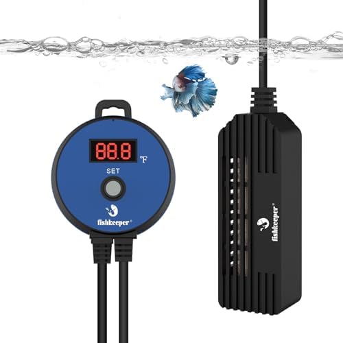 fishkeeper Small Aquarium Heater, Submersible Betta Fish Tank Heater 25W with LED Digital Display Controller Adjustable Temperature for Saltwater and Freshwater up to 5 Gallon