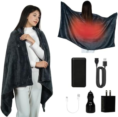 MIMYTH Cordless Heated Blanket, Cozy Portable Heated Blanket Battery Operated w/Hoodie, 3 Temp, 20000 mAh, Camping Wearable Heating Blanket for Car, Heated Throw Cordless