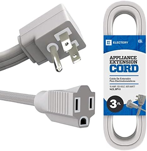 ELECTERY Heavy Duty Appliance Extension Cord, 14 AWG - 3 Prong Grounded Flat Plug, Gray Power Wire for Indoor Air Conditioner and All Major Appliances, 15 Amps, 1875W, ETL Listed. (3 Ft)